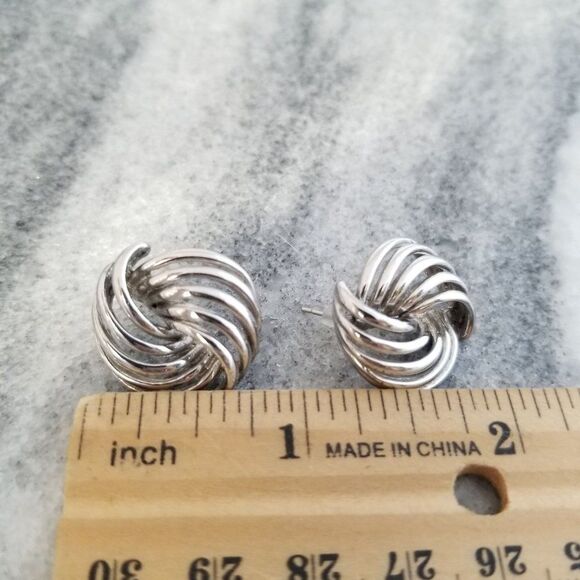 Vintage Silver Tone Knot Style Post Earrings, Retro 80s Design Studs - Picture 4 of 5